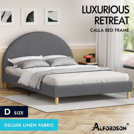 ALFORDSON Bed Frame Double Size Mattress Base Platform Grey Fabric CALLA