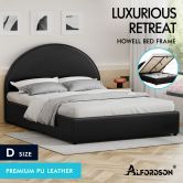 ALFORDSON Bed Frame Double Size Gas Lift Base With Storage Black Leather HOWELL