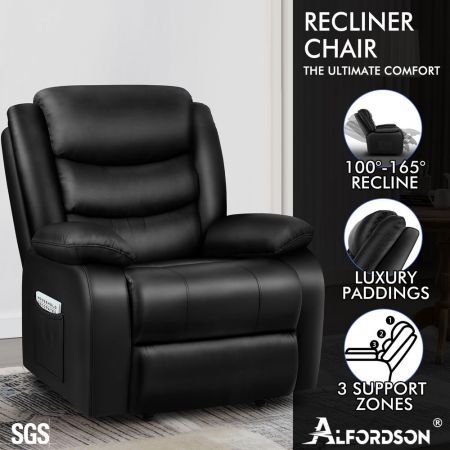 ALFORDSON Recliner Chair Armchair Lounge Sofa Padded Single Couch Leather Black