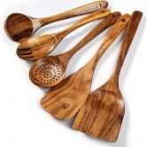Wooden Spoons for Cooking, 5 Piece Kitchen & Cooking Utensils Set, Wooden Spatula, Slotted & Pasta Spoon, Essential Wooden Utensil Set