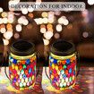 2 Pcs Mosaic Solar Lanterns Outdoor Waterproof Jar Lights Solar Powered, Hand Paste 141 Crystal Mosaics Table Hanging Garden Backyard Decor Lamps, Red