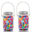 2 Pcs Mosaic Solar Lanterns Outdoor Waterproof Jar Lights Solar Powered, Hand Paste 141 Crystal Mosaics Table Hanging Garden Backyard Decor Lamps, Red