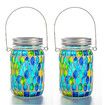 2 Pcs Mosaic Solar Lanterns Outdoor Waterproof Jar Lights Solar Powered, Hand Paste 141 Crystal Mosaics Table Hanging Garden Backyard Decor Lamps, Blue