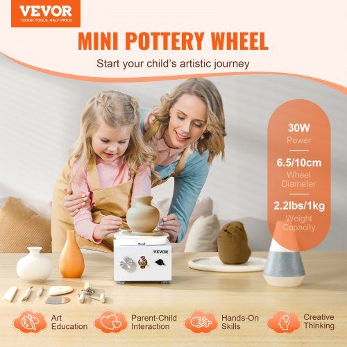Mini Pottery Wheel Electric Ceramic Wheel Machine 0-320RPM Speed White