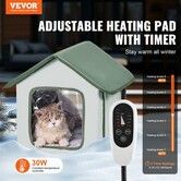 Elevated Heated Cat House Outdoor Kitty Shelter with Heated Pad Green (S)