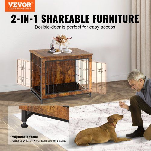 Dog Crate Furniture 32 inch Wooden Dog Crate with Double Doors & Tray