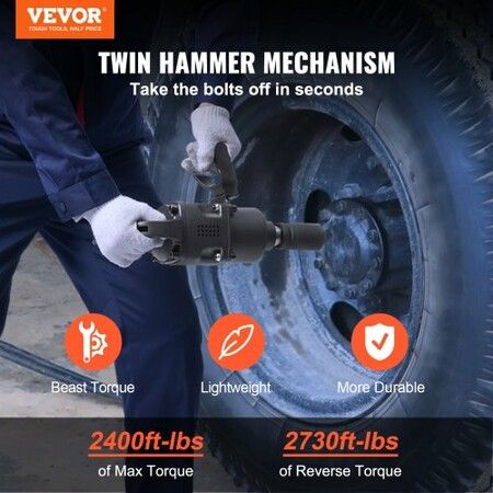 1 Inch Air Impact Wrench Up to 2730 ft-lbs Reverse Torque Output 1" Pneumatic Impact Gun Lightweight w/ 2 Handles for Heavy Duty Repairs and Maintenance