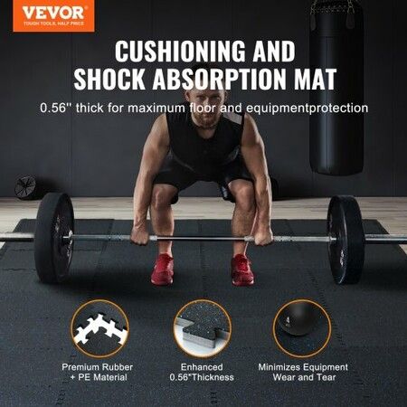 0.56" Thick Gym Floor Mats 12 Tiles Rubber Top with EVA Foam Black & Blue