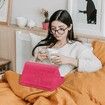 Tablet Stand Pillow with Pocket, Lazy Holder Stand for Bed Sofa,Compatible with iPads Tablets Smartphones Books Magazines (Rose Red)
