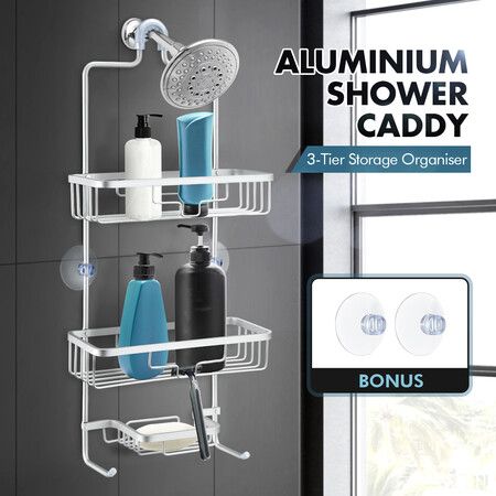Aluminum Hanging Shower Caddy 3-Shelf Bathroom Organiser Storage Shelves Silver