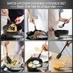 Silicone Cooking Utensils Set, 43Pcs Non-Stick Heat Resistant Kitchen Utensils Spatula Set with Wooden Handle for Baking, Cooking (Black)