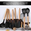 Silicone Cooking Utensils Set, 43Pcs Non-Stick Heat Resistant Kitchen Utensils Spatula Set with Wooden Handle for Baking, Cooking (Black)
