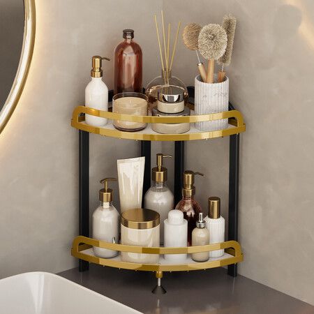 Shower Corner Shelf Caddy 2 Shelf Shower Organizer Corner No Drill Shower Storage Rust Proof Bathroom Corner Wall Shelf Shampoo Holder Gold