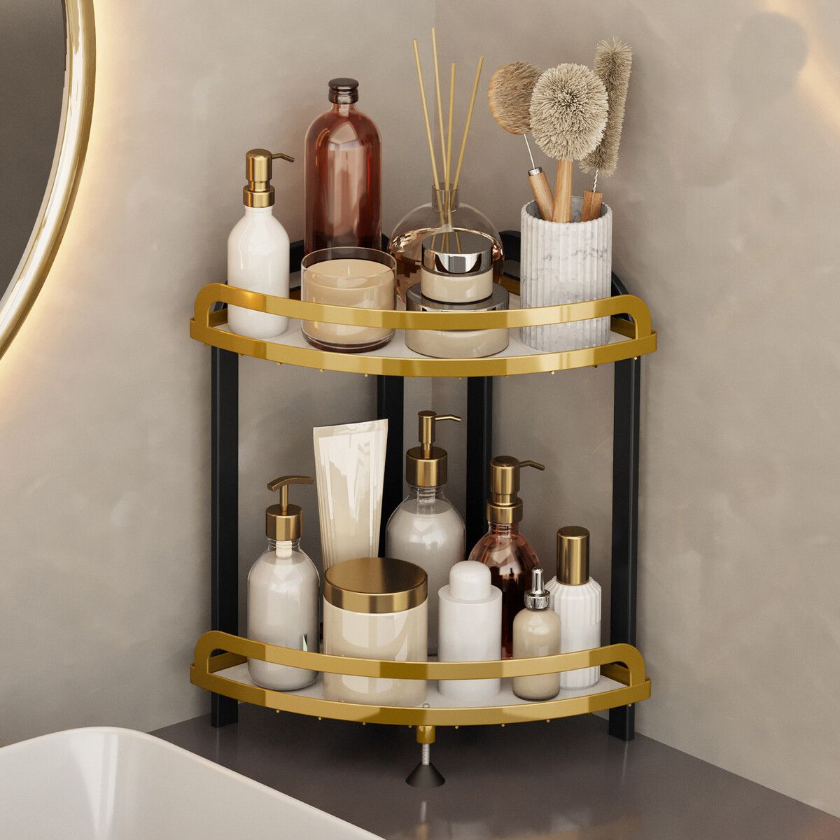Shower Corner Shelf Caddy 2 Shelf Shower Organizer Corner No Drill Shower Storage Rust Proof Bathroom Corner Wall Shelf Shampoo Holder Gold