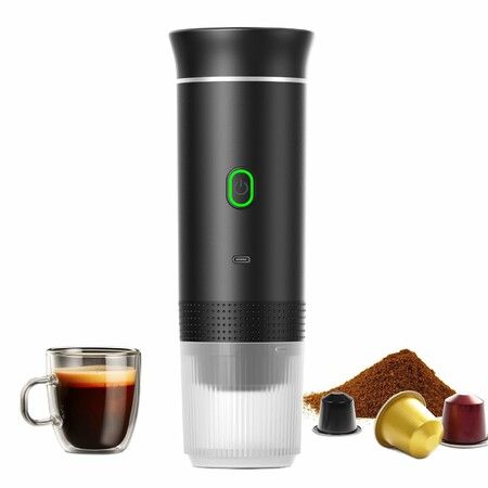 Portable Electric Espresso Mini Machine, Coffee Maker with Ground Coffee and NS Capsule for Machine, Perfect for Hiking,Camping,Office(Black)