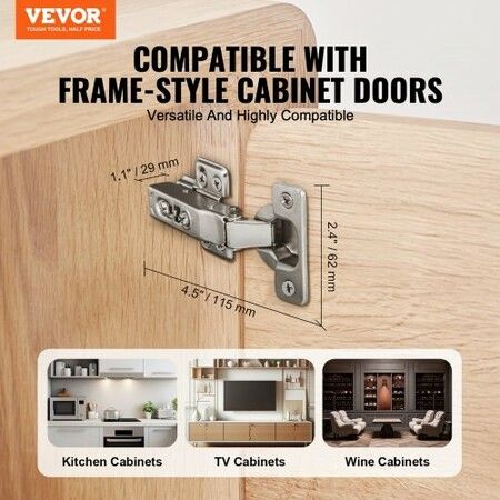 Cabinet Door Hinges 60 Packs Full Overlay Soft Close for Frameless Type