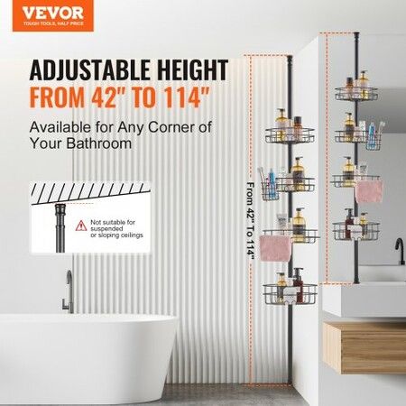 42 inches to 114 inches High Shower Corner Caddy Tension Pole Rust-Proof Tension Pole