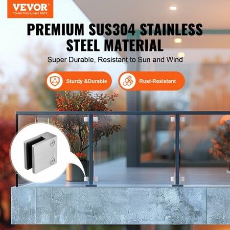 Glass Clamp 4 PCS Square Glass Railing Bracket for 0.31  inches-0.47  inches Tempered Glass 304 Stainless Steel Glass Mounting Clamp Glass Shelf Bracket