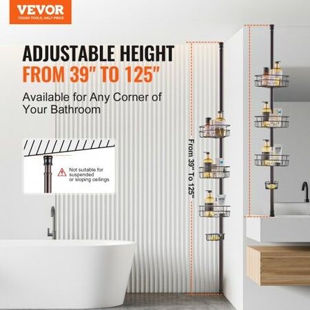 39 inches to 125 inches High Shower Corner Caddy Tension Pole Rust-Proof Tension Pole