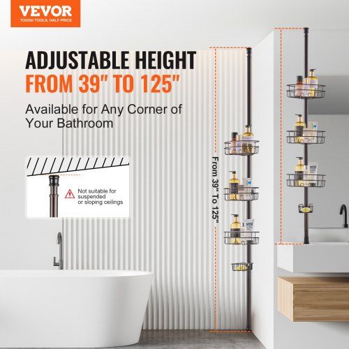 39 inches to 125 inches High Shower Corner Caddy Tension Pole Rust-Proof Tension Pole