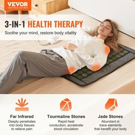 Far Infrared Heating Pad 48 Natural Jade & 24 Tourmaline Stone Heating Pad