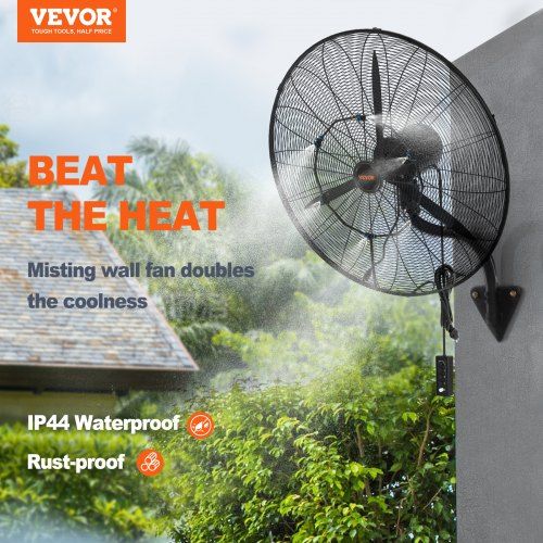 Wall-Mount Misting Fan Oscillating Metal Fan 61.6 cm 3 Speed Waterproof