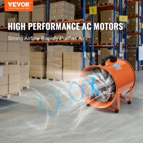 Portable Ventilator 304.8mm/12inch Heavy Duty Cylinder Fan with 5m Duct Hose 367W Strong Shop Exhaust Blower 2574CFM Industrial Utility Blower