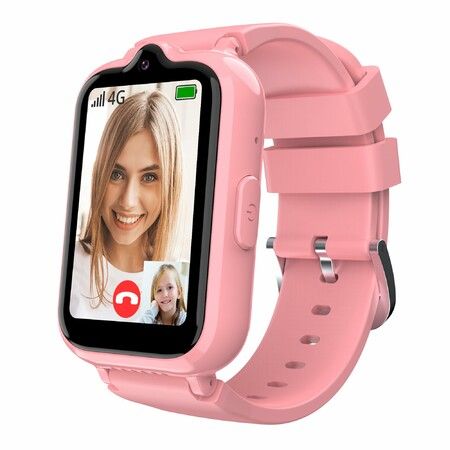 4G Smart Watch with GPS Tracker for Kids Age 5-12,Kids Cell Phone Watch with Video Call Voice Chat Alarm Clock SOS Camera Math Game-Pink
