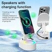 Wireless Induction Audio Bluetooth Speaker 5in1 Phone Holder Emergency Rechargeable with Colorful Ambient Light, Gifts for Men Women (White)