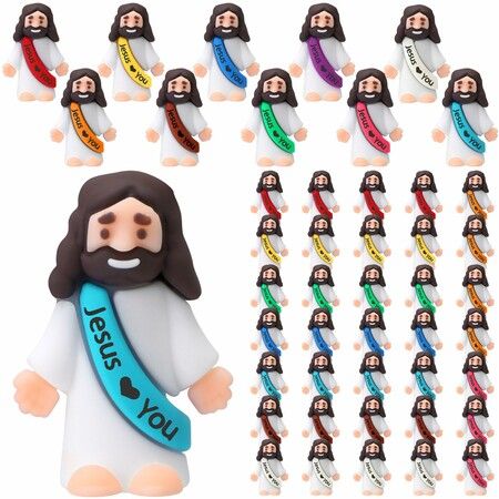 50 Pcs Mini Jesus Figures Easter Jesus Loves You Jesus Toys Little Jesus Figures to Hide and Seek Sunday School Party Favors Gift for Easter Egg Stuffers