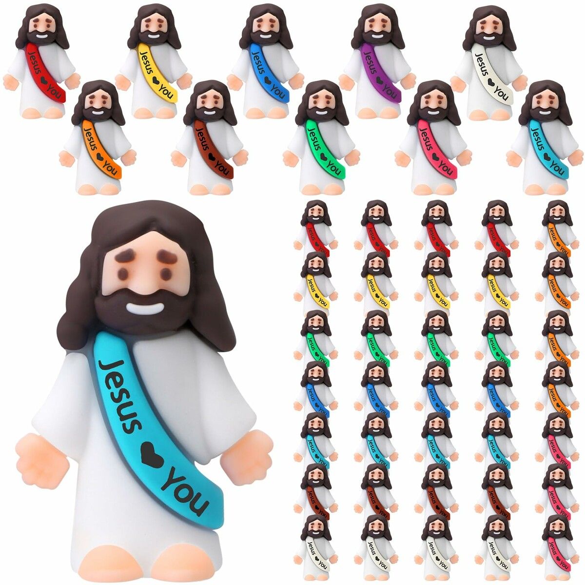 50 Pcs Mini Jesus Figures Easter Jesus Loves You Jesus Toys Little Jesus Figures to Hide and Seek Sunday School Party Favors Gift for Easter Egg Stuffers