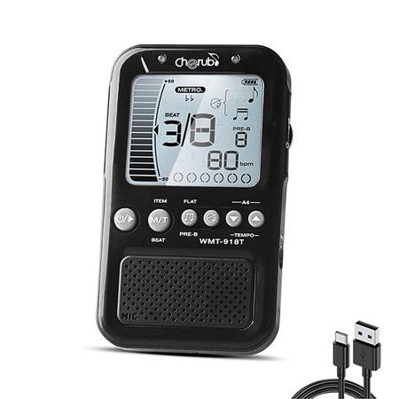 Universal Digital Metronome with USB Cable Volume Adjustable with Headphone Jack for Piano, Guitar, Flute, Violin, Drum and all other instruments, Black