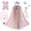 Seven Colorl Frozen Princess Set Hand Necklace Crown Sequin Cloak Veil Perfect Dress Up