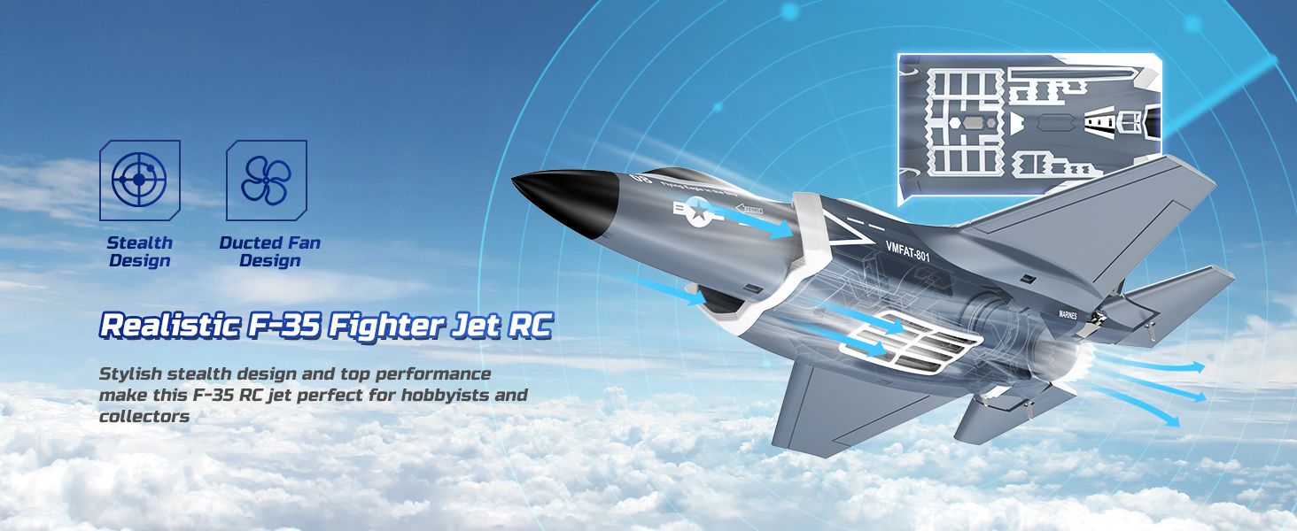 F35 4 Channel Brushless RC Plane,Remote Control Airplane Ducted Fans Fighter Jet,2.4GHz 6-axis Gyro Stabilizer RTF Hobby Glider Aircraft Plane