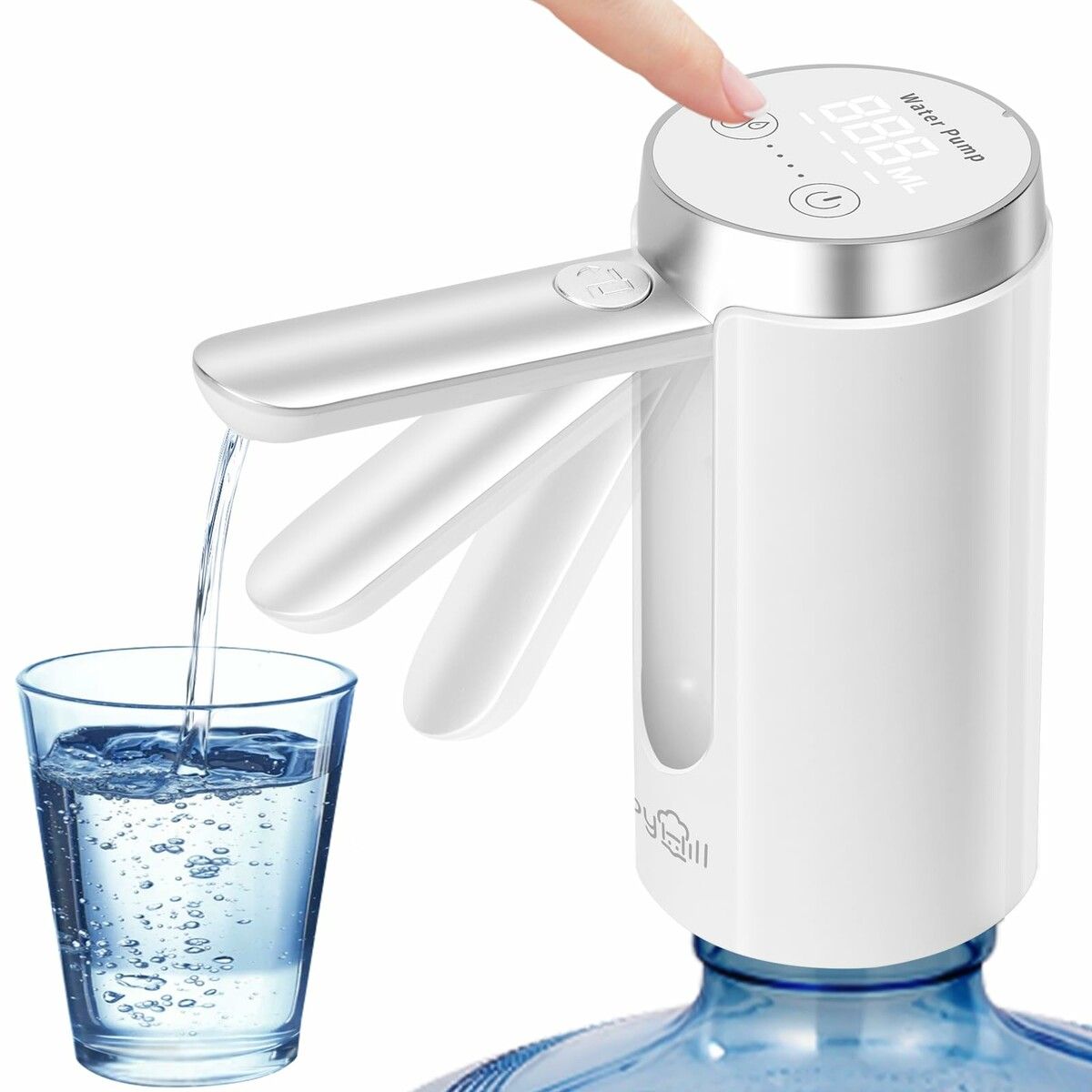 5 Gallon Water Bottle Pump With Foldable Spout,Smart LED Display,Quiet Operation,Long-Lasting 1200mAh Battery (White)