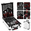185Pcs Tool Box Trolley Set Hand Toolkit DIY Home Car Repair Rolling Auto Mechanics Household Storage Portable Aluminium Carry Case with Pliers Locks