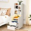2IN1 Beside Table Bookshelf LED Nightstand 2 Drawer Cabinet Shelving Unit Storage Shelves Compartments Wooden Bedroom Furniture with Charging Station
