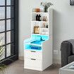 2IN1 Beside Table Bookshelf LED Nightstand 2 Drawer Cabinet Shelving Unit Storage Shelves Compartments Wooden Bedroom Furniture with Charging Station