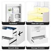2IN1 Beside Table Bookshelf LED Nightstand 2 Drawer Cabinet Shelving Unit Storage Shelves Compartments Wooden Bedroom Furniture with Charging Station