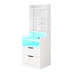 2IN1 Beside Table Bookshelf LED Nightstand 2 Drawer Cabinet Shelving Unit Storage Shelves Compartments Wooden Bedroom Furniture with Charging Station