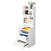 2IN1 Beside Table Bookshelf LED Nightstand 2 Drawer Cabinet Shelving Unit Storage Shelves Compartments Wooden Bedroom Furniture with Charging Station