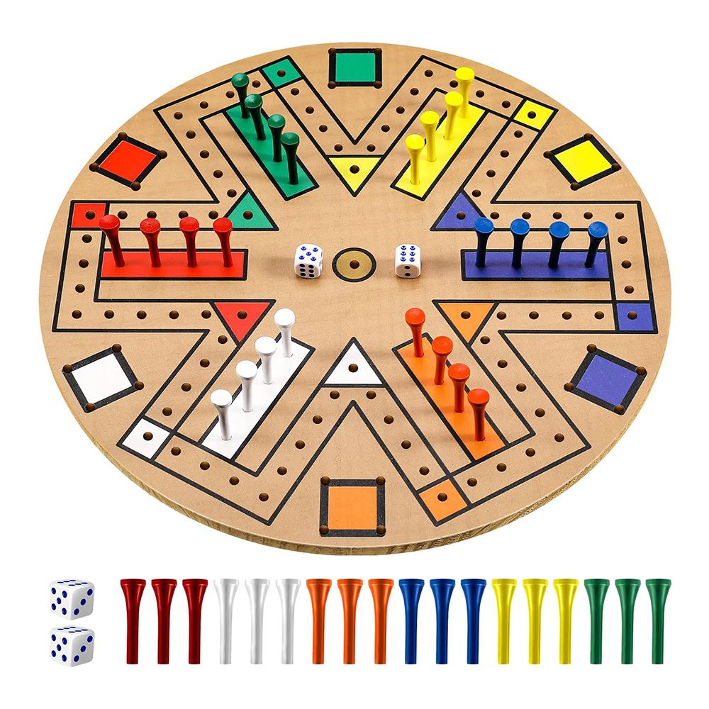Fast Track Board Game Wooden 3-6 Players Board Game Set with 24 Board Game Pieces, Fast Track Game Night for Teens Family Game, 6 Colors