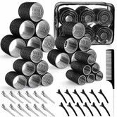 4 Sizes Self-Grip Hair Rollers Set for Long,Short Hair and Bangs - 50 Pcs with Clips 25mm 36mm 48mm 60mm,Black
