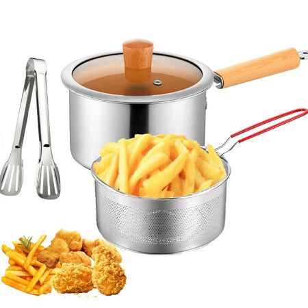 Stainless Steel Oil Strainer Pot With Fry Basket,Deep Fryer Pot With Basket And Lid,Stove Top Fryer With Basket For Cooking Chicken Wings,Seafood