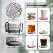 Polka Dot Grey 8 Piece Drink Coasters with Holder Minimalist Cotton Woven 4 Colors Absorbent Set for Home Decor & Tabletop Protection