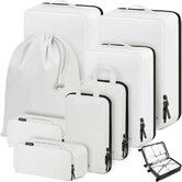 8 Set Compression Packing Cubes Travel - Maximize Space In Luggage With Patented HybridMax Double Capacity Design For Travel,Large,Small,Medium-White
