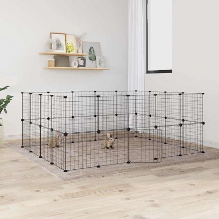 36-Panel Pet Cage with Door Black 35x35 cm Steel