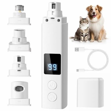 Electric Rechargeable Dog Nail Grinder with UV & Interactive Lights with 4-Speed,Nail Clippers for All Type Dogs Cat(White)