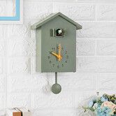 Cuckoo Wall Clock,Cuckoo Bird Voices Call, Design Clock Pendulum, Bird House, Wall Art Home Living Room Kitchen Office Decoration (Green)