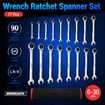 17pcs Wrench Spanner Set Metric Ratchet 90 Tooth Gear Hand Ratcheting Tool Kit Nickle Plating CRV Steel with Storage Pouch